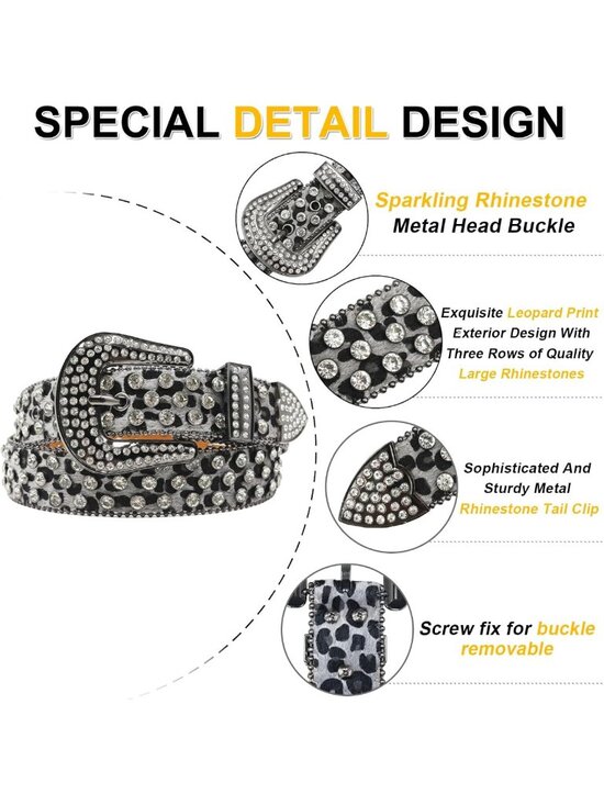 Leopard Print Rhinestone Belt for Men & Women - Bling Western Cowgirl Style Y2K main image 4
